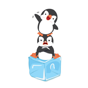 penguins happy on ice cube vector