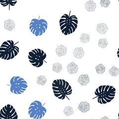 Light BLUE vector seamless elegant template with flowers, leaves. Glitter abstract illustration with leaves and flowers. Design for wallpaper, fabric makers.