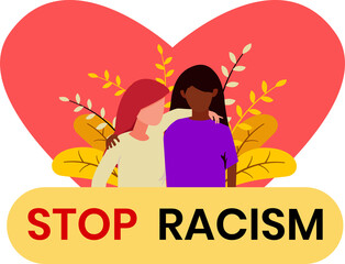 Stop racism in female characters. we're the same, black lives matter. Different skin color. vector flat illustration design concept for banners and posters