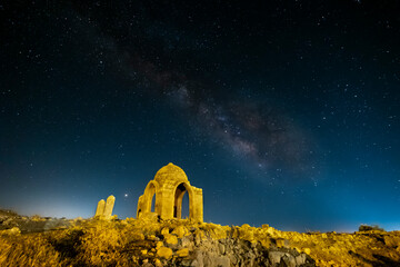 The ancient city of Dara. milky way galaxy and historical building. Mardin - turkey. touristic city