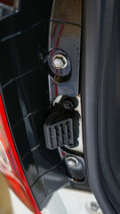 Close up the car trunk door hinges