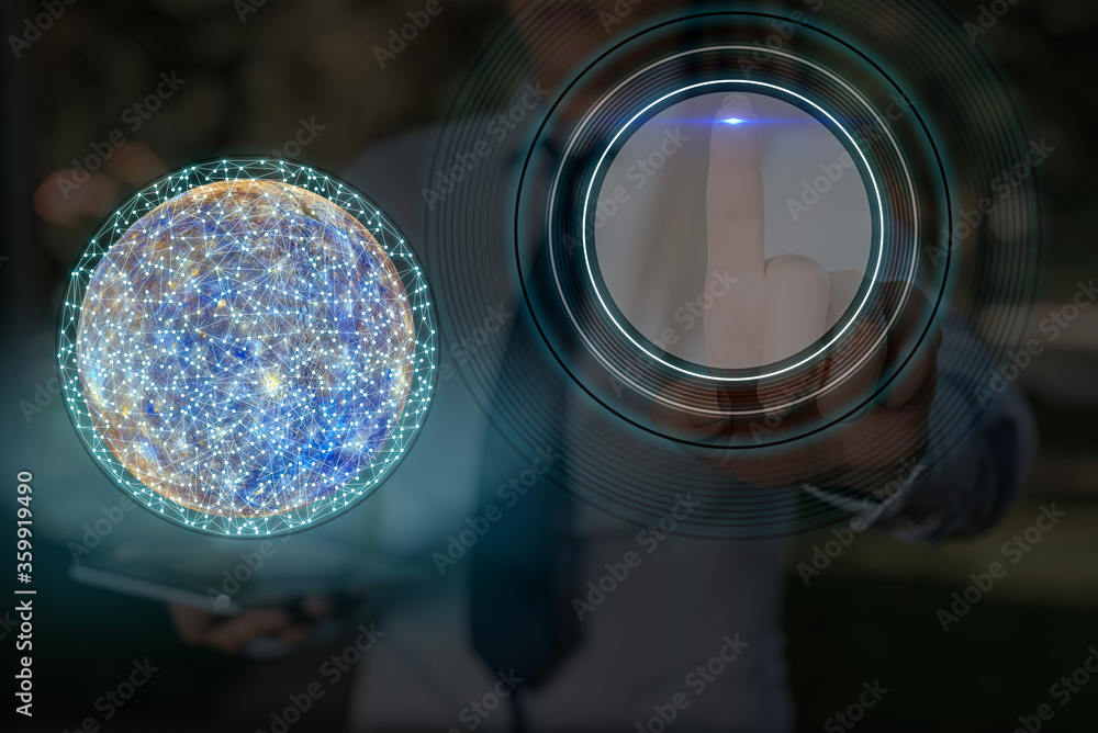 Poster digital image of distant solar system showing global technology networks. elements of this image fur