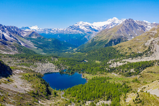 Aerial view of the Swiss Val Viola from the border with Italy