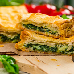 Spinach and Feta Cheese Strudel. Puff Pastry Filled with Spinach and Ricotta Cheese. Selective...