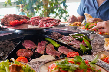 barbeque grill table grilling raw lamb game meat