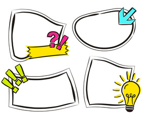 Set of hand drawn labels in pop art style. Bright stickers for youth products. Badges and tags for packaging. Vector illustration