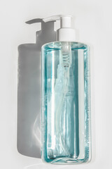 Micellar water in a bottle on a white background