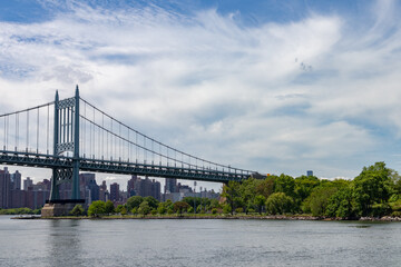 The Triborough Bridge connecting Astoria Queens New York to Wards and Randall's Island over the East River during Spring
