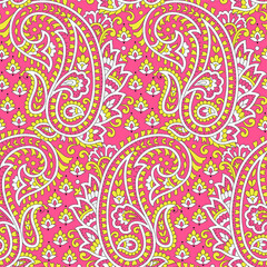 Seamless abstract geometrical paisley pattern with polka dot and light orange background.