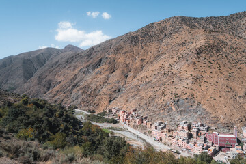 Berber village between mountains on Ourika Valley, Morocco