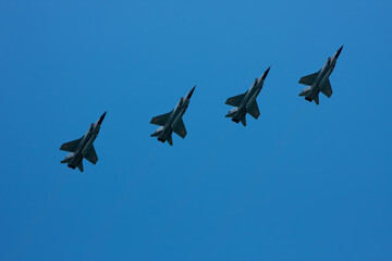 06/24/2020. Moscow Russian Federation. Military aircraft fly to victory parade