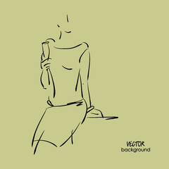 art  background with beautiful young woman  in cocktail dress, with bijou; sketch vector