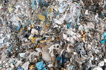 trash closeup, plastic waste and garbage in disposable landfill -