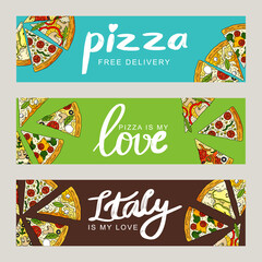 Pizza banner template hand drawn vector set