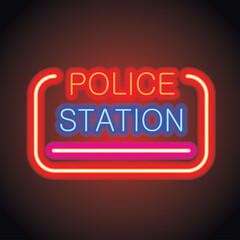 police station neon sign effect for police station office. vector illustration