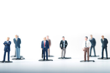 The new normal, people go to work maintaining physical distance in the crowd. Miniature people conceptual photography