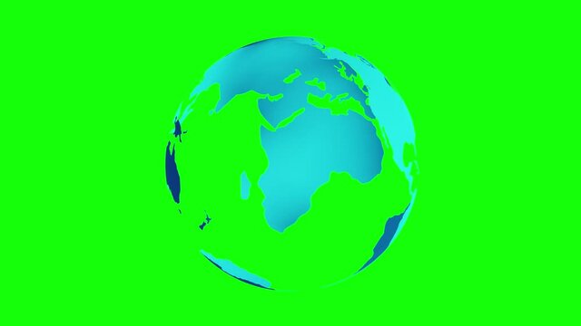 Earth planet (full view) spinning 360 degrees isolated at green screen (chroma key). 3d animation.