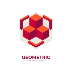geometric 3d cube object red logo vector