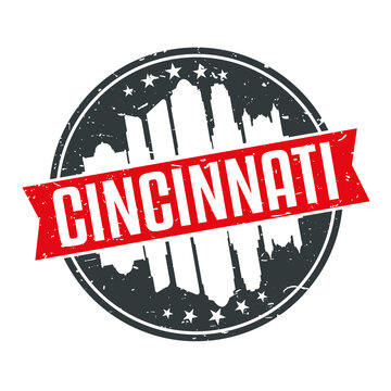 Cincinnati Ohio Round Travel Stamp Icon Skyline City Design.
