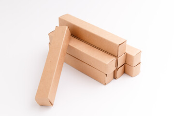Oblong сardboard boxes on white background. Mockup image. Delivery and package concept