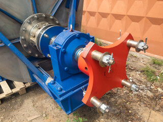 Horizontal agitator of non-standard design, designed for mixing a suspension of mineral rocks in a chemical enterprise closeup.