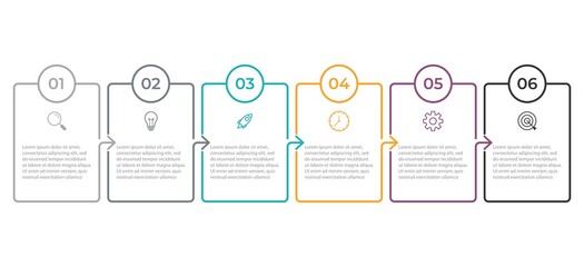 Vector Infographic thin line design with icons and 6 options or steps. Infographics for business concept. Can be used for presentations banner, workflow layout, process diagram, flow chart, info graph