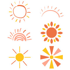 Flat sun set isolated vector illustration. Sunny day. Drawing weather element. Summer backdrop.