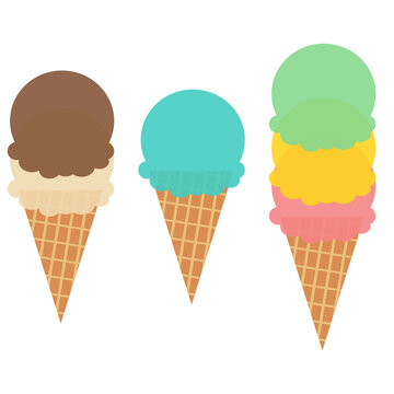 Summer color flat ice cream on white background isolated vector illustration. Food concept. Cartoon dessert.