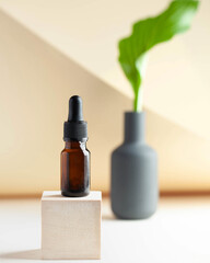 Serum oil for the face on a light background, with a place for text entry. Skin care. Copy space. Spa care concept