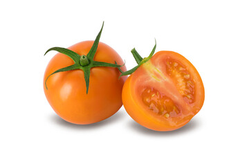 Orange tomatoes isolated on white background with clipping path.