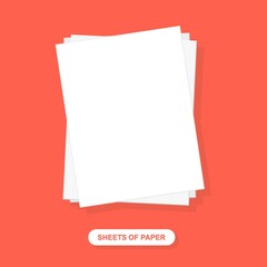 Blank or empty sheets of paper stack. Grouped and layered. Isolated vector illustration on color background.