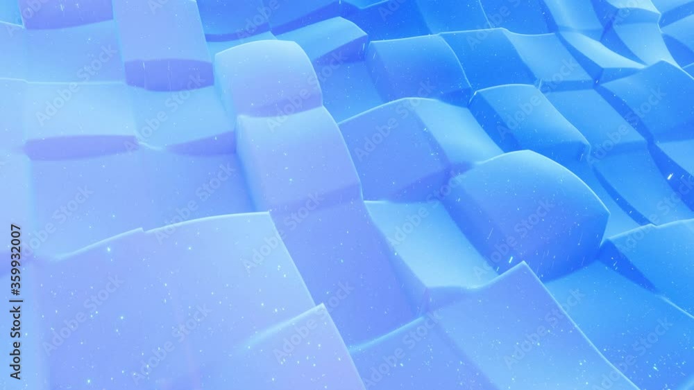 Poster beautiful abstract 3d surface with glitter sparkles, abstract 3d waves run on surface in loop. blue 