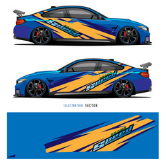 Car graphic vector. abstract lines with blue background design for vehicle vinyl wrap