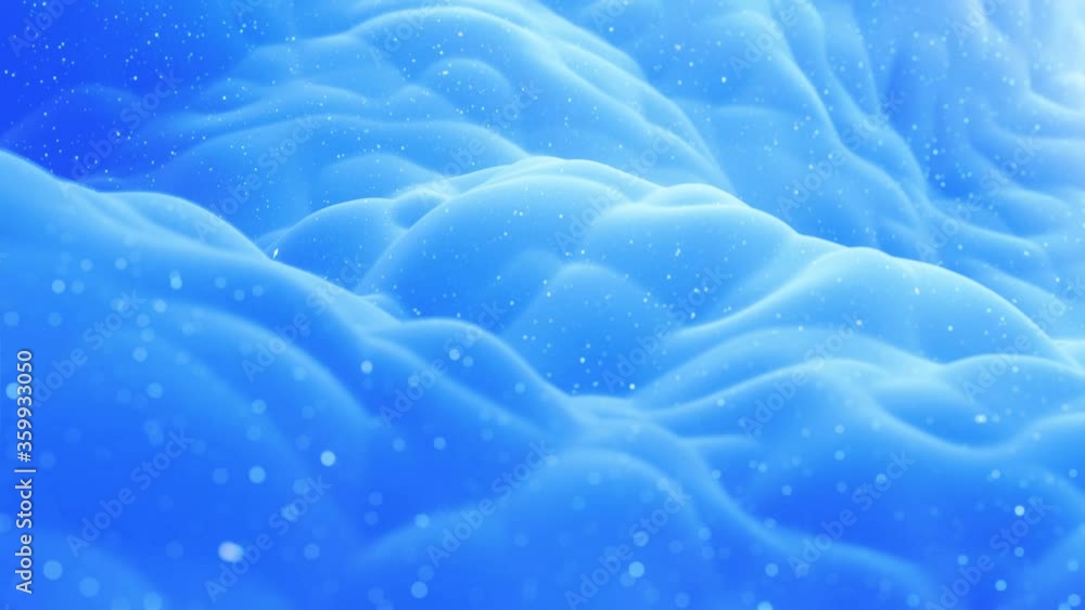 Poster beautiful abstract 3d surface with glitter sparkles, abstract 3d waves run on surface in loop. blue 