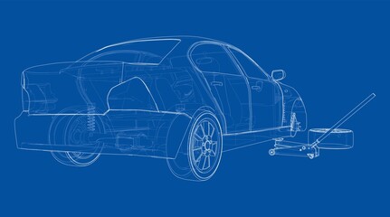 Fototapeta na wymiar Concept car with Floor Car Jack. Vector