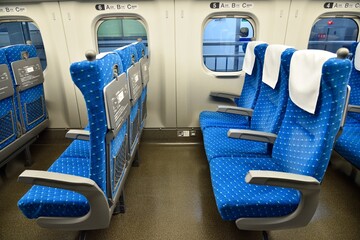 blue train seats with nobody
