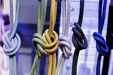 Static nylon cords. Camera strap rope is a polypropylene cord. bright colors.