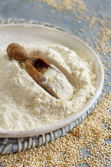 White quinoa flour and seeds close up
