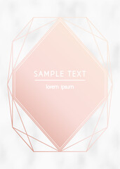 Vector modern design template for wedding or birthday invitation; brochure; poster or business card. Rose gold geometric diamond on marble texture background
