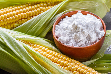 corn starch on a dark stone background