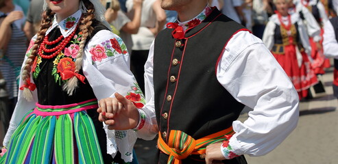 Polish folklore, Lowicz region, people in local traditional costumes