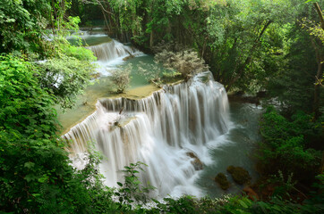 Huay Mae Khamin Waterfall in national park of Thailand is the travel destination popular waterfall in kanchanaburi, Thailand