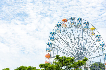 HUA HIN, THAILAND - August 7: Ferris Wheel at Santorini Park on August 7, 2017 in Hua Hin. It becomes one of the most popular tourist destination in Hua Hin, Thailand.