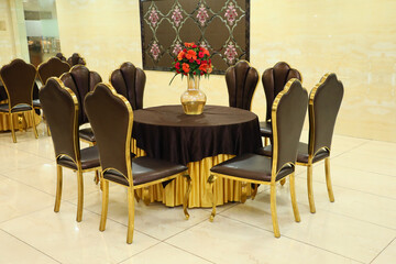 decoration of group table with chairs.