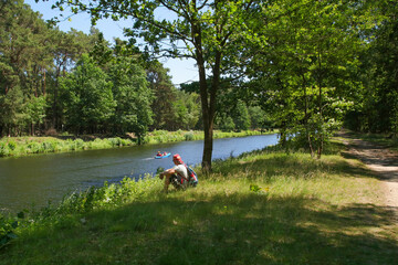 Boating and hiking on Oder-Spree-Canal, Berlin and federal state Brandenburg, Germany
