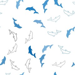 Light Blue, Red vector seamless template with dolphins. Natural illustration with sea dolphins. Pattern for websites of animals.