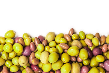 Tasty mix olives background.