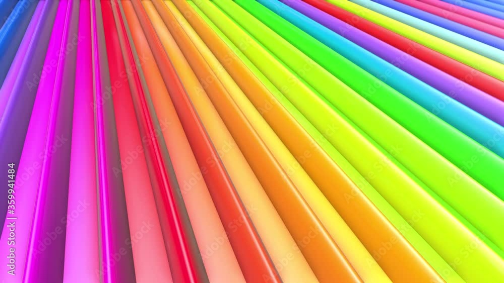 Poster rainbow multicolored stripes move cyclically in simple geometry cartoon creative style. abstract 3d 