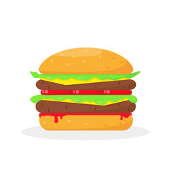Big hamburger vector illustration on white background. Burger icon. Fast food concept.