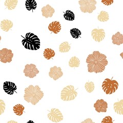 Light Orange vector seamless elegant pattern with flowers, leaves. Shining colored illustration with leaves and flowers. Template for business cards, websites.